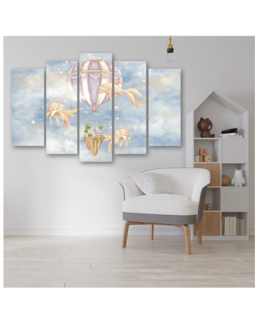 Leinwandbild - Heißluftballon fliegendes Haus und Fisch | Feeby