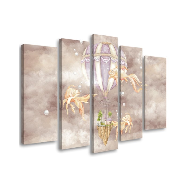 Leinwandbild - Heißluftballon fliegendes Haus und Fisch | Feeby