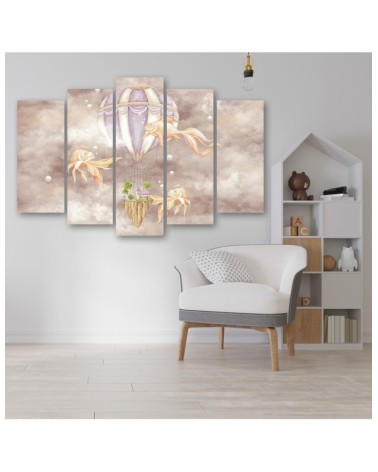 Leinwandbild - Heißluftballon fliegendes Haus und Fisch | Feeby