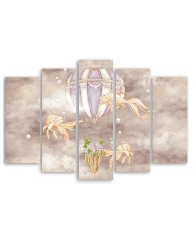 Leinwandbild - Heißluftballon fliegendes Haus und Fisch | Feeby