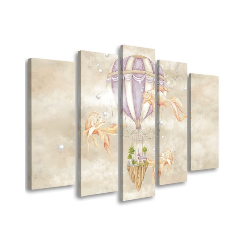 Leinwandbild - Heißluftballon fliegendes Haus und Fisch | Feeby