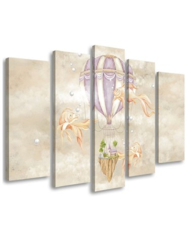 Leinwandbild - Heißluftballon fliegendes Haus und Fisch | Feeby