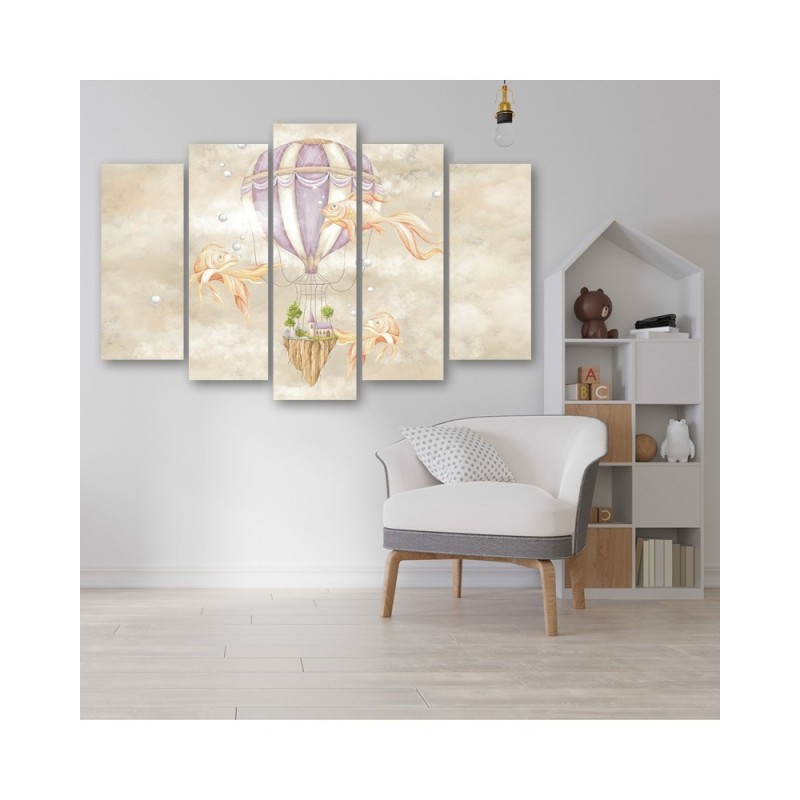 Leinwandbild - Heißluftballon fliegendes Haus und Fisch | Feeby
