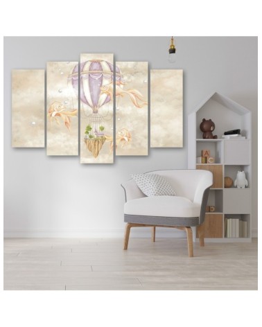 Leinwandbild - Heißluftballon fliegendes Haus und Fisch | Feeby