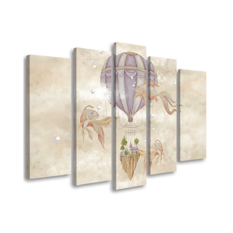 Leinwandbild - Heißluftballon fliegendes Haus und Fisch | Feeby