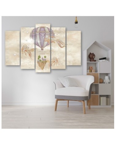 Leinwandbild - Heißluftballon fliegendes Haus und Fisch | Feeby