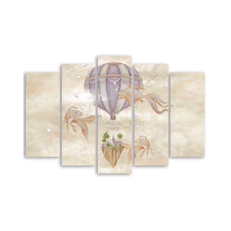 Leinwandbild - Heißluftballon fliegendes Haus und Fisch | Feeby