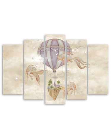 Leinwandbild - Heißluftballon fliegendes Haus und Fisch | Feeby