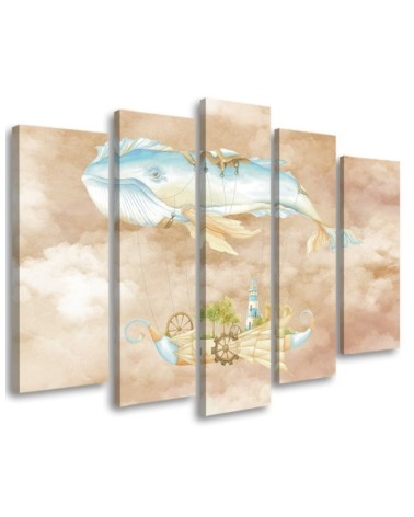 Children's five-piece painting - Flying whale and ship | FEEBY
