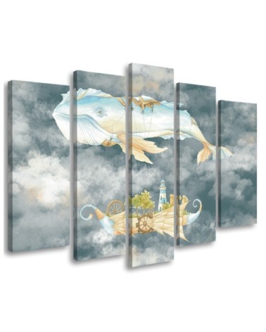 Children's five-piece Canvas painting - Flying whale and ship | FEEBY