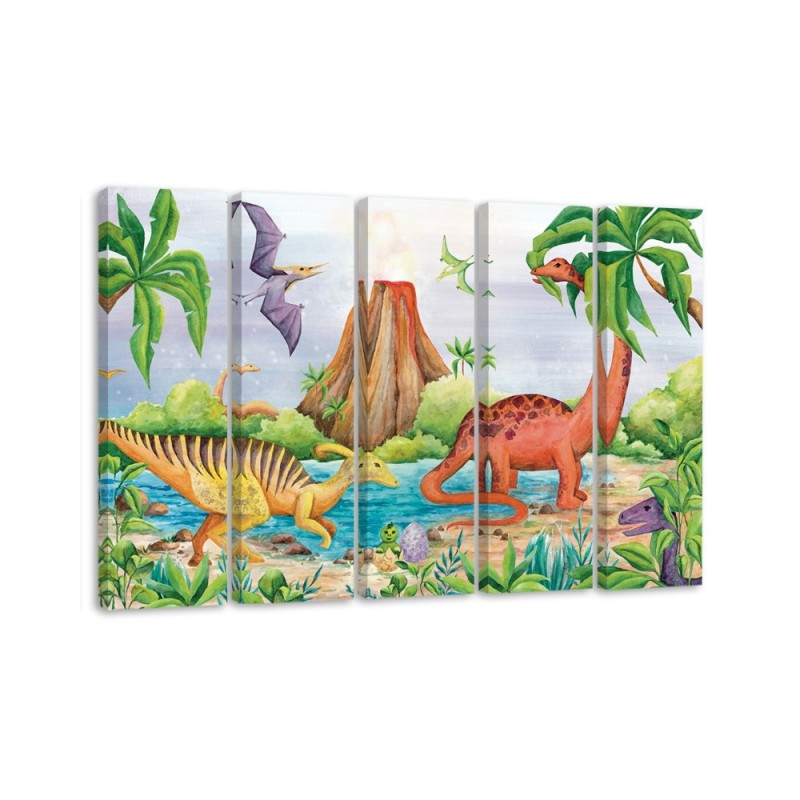 Dekoratives Leinwandbild - Dinosaurier am See | Feeby