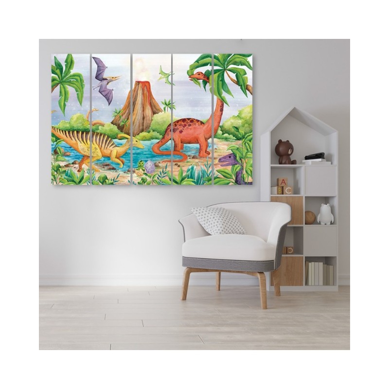 Dekoratives Leinwandbild - Dinosaurier am See | Feeby