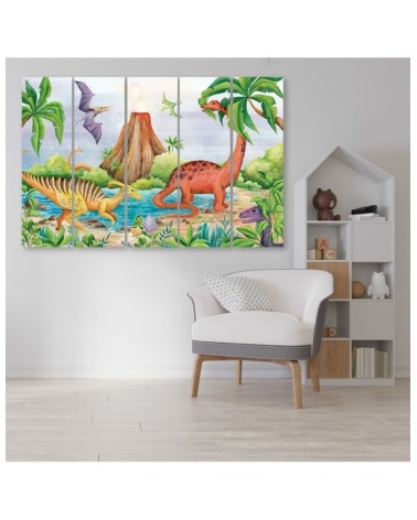 Dekoratives Leinwandbild - Dinosaurier am See | Feeby