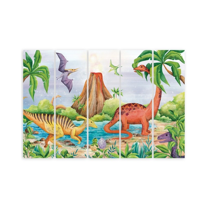 Dekoratives Leinwandbild - Dinosaurier am See | Feeby