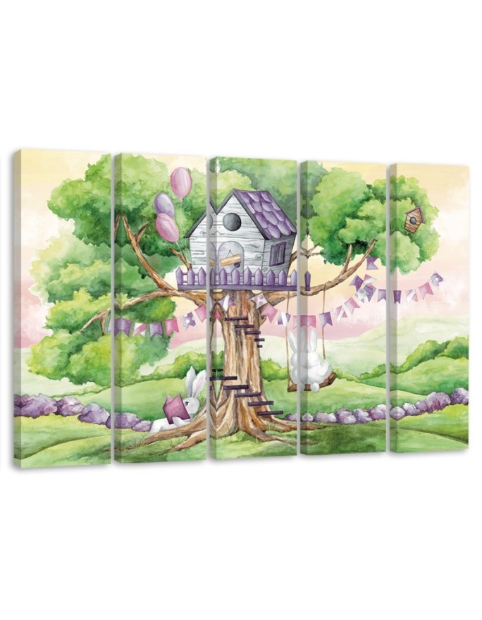 Bild auf Leinwand - Weiße Kaninchen Hütte auf dem Baum | Feeby