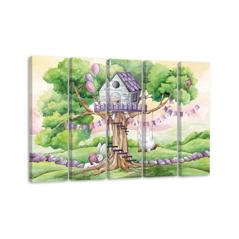 Bild auf Leinwand - Weiße Kaninchen Hütte auf dem Baum | Feeby