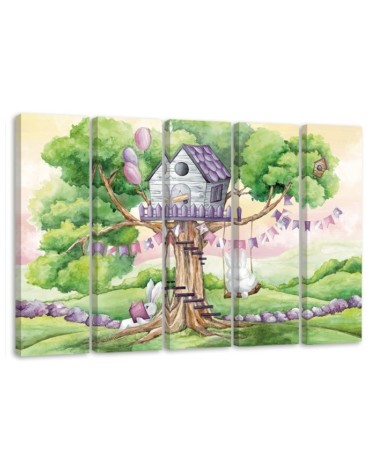 Children's painting 5-piece - White rabbits treehouse | FEEBY