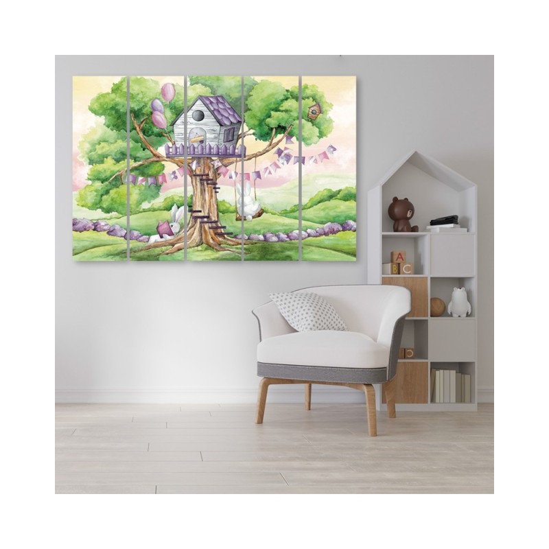 Bild auf Leinwand - Weiße Kaninchen Hütte auf dem Baum | Feeby