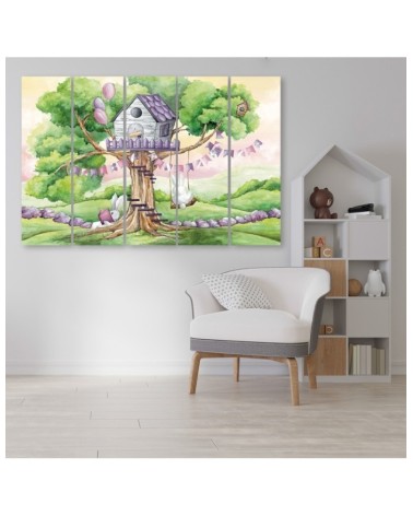 Bild auf Leinwand - Weiße Kaninchen Hütte auf dem Baum | Feeby