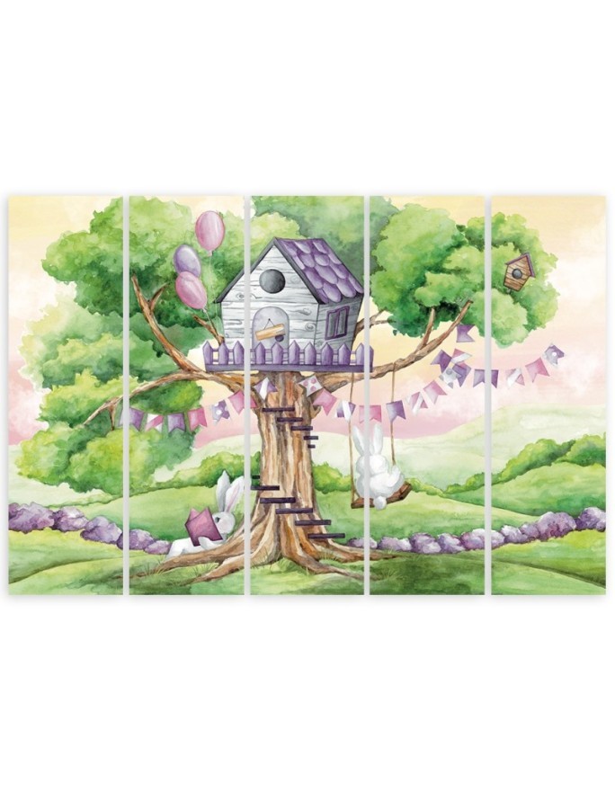 Children's painting 5-piece - White rabbits treehouse | FEEBY