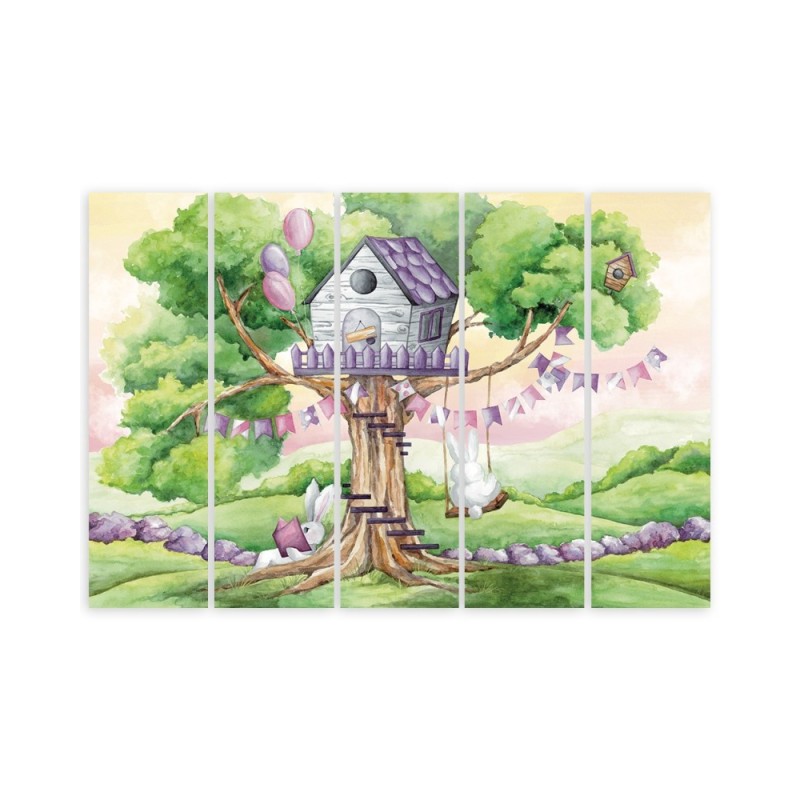 Bild auf Leinwand - Weiße Kaninchen Hütte auf dem Baum | Feeby