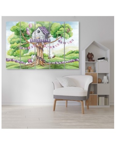 Leinwanddruck - Weiße Kaninchen Hütte auf dem Baum | Feeby