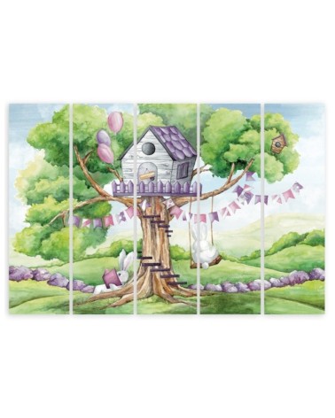 Leinwanddruck - Weiße Kaninchen Hütte auf dem Baum | Feeby