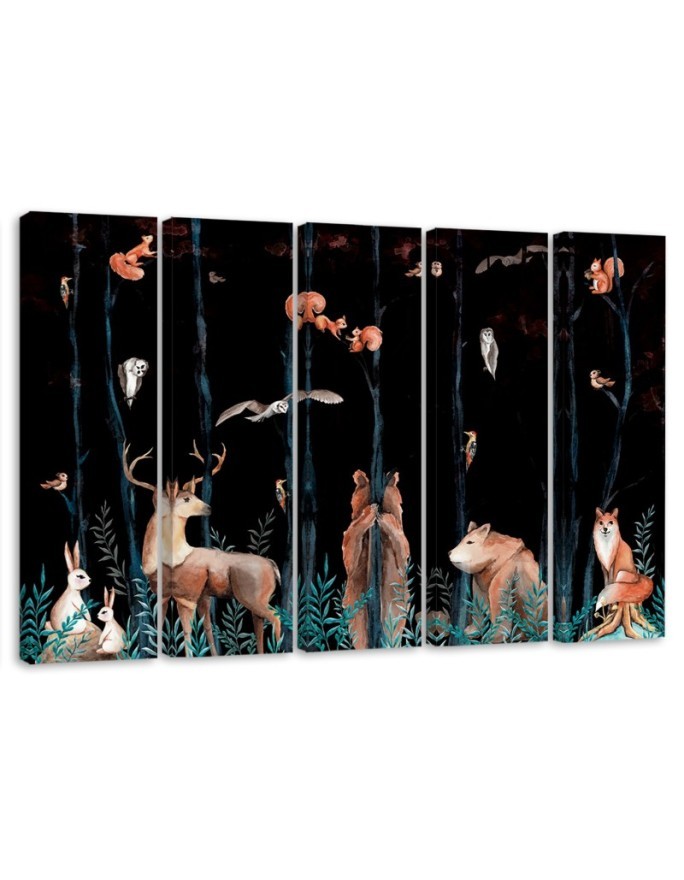 Children's painting five parts - Forest animals deer bear fox | FEEBY