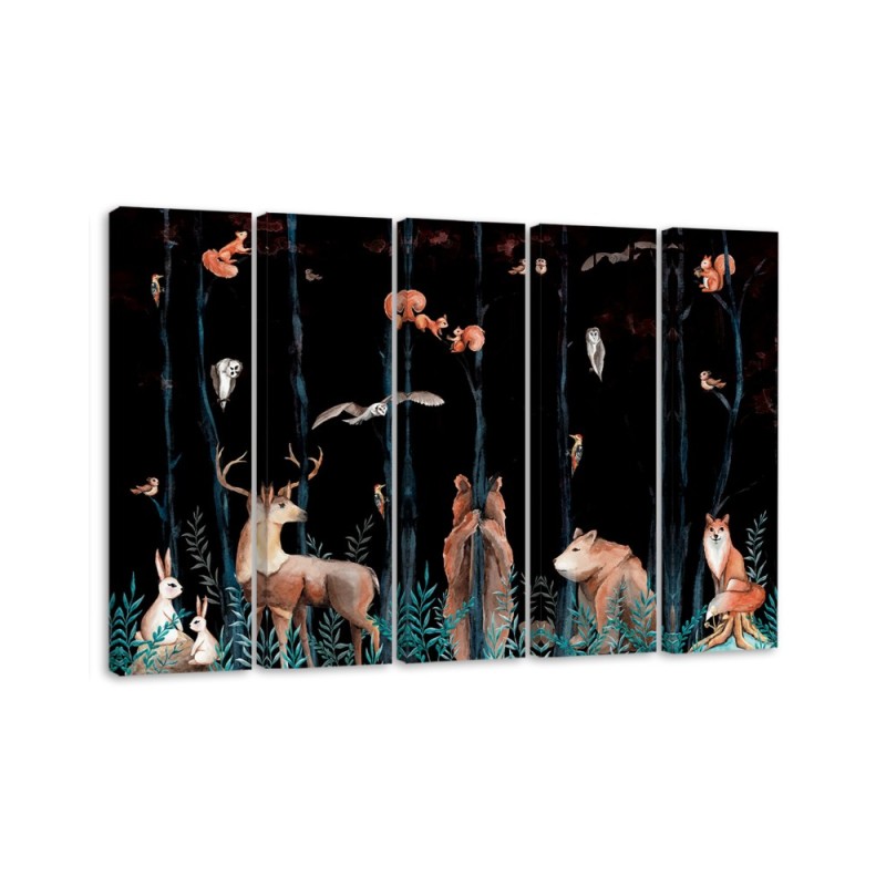 Children's painting five parts - Forest animals deer bear fox | FEEBY