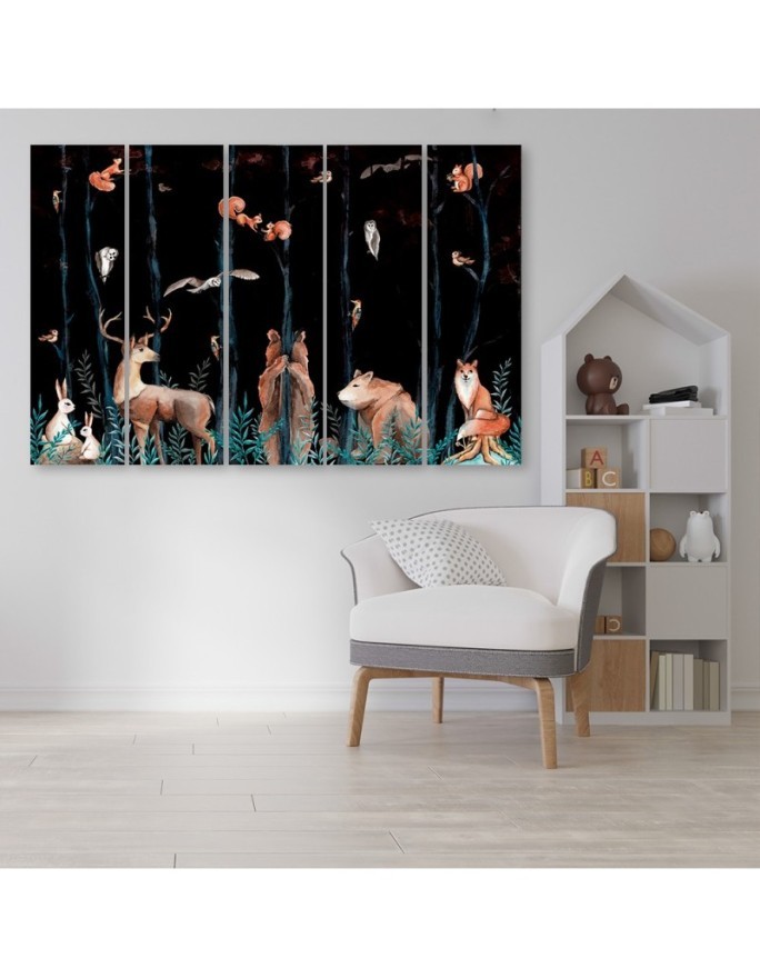 Children's painting five parts - Forest animals deer bear fox | FEEBY