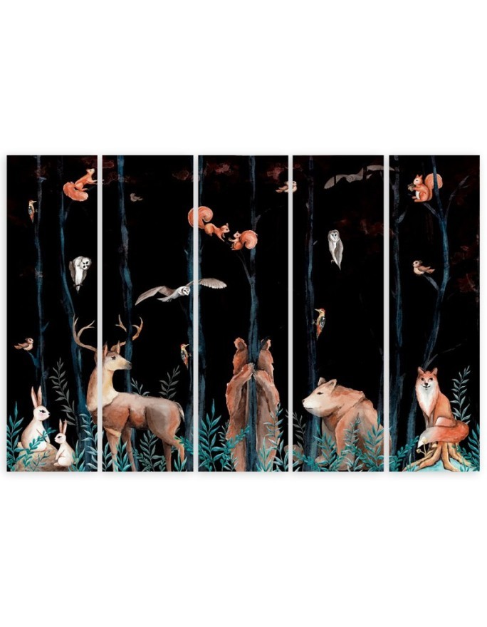 Children's painting five parts - Forest animals deer bear fox | FEEBY
