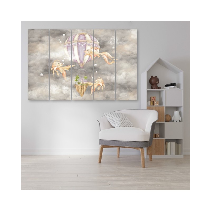 Leinwandbild - Heißluftballon fliegendes Haus und Fisch | Feeby