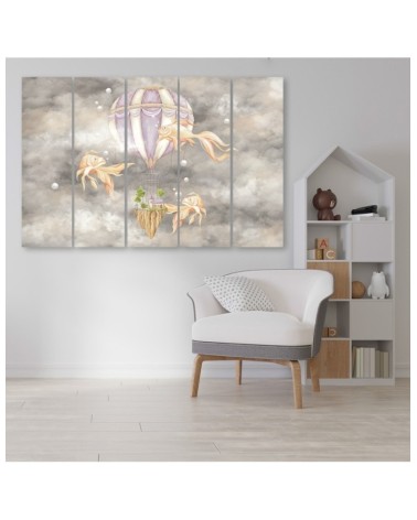 Leinwandbild - Heißluftballon fliegendes Haus und Fisch | Feeby