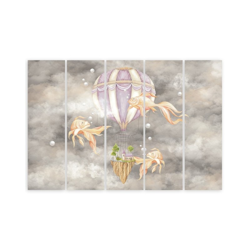 Leinwandbild - Heißluftballon fliegendes Haus und Fisch | Feeby