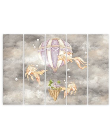 Leinwandbild - Heißluftballon fliegendes Haus und Fisch | Feeby