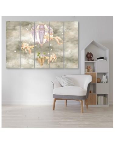 Leinwandbild - Heißluftballon fliegendes Haus und Fisch | Feeby