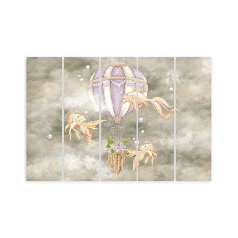 Leinwandbild - Heißluftballon fliegendes Haus und Fisch | Feeby