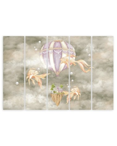 Leinwandbild - Heißluftballon fliegendes Haus und Fisch | Feeby