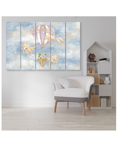 Leinwandbild - Heißluftballon fliegendes Haus und Fisch | Feeby