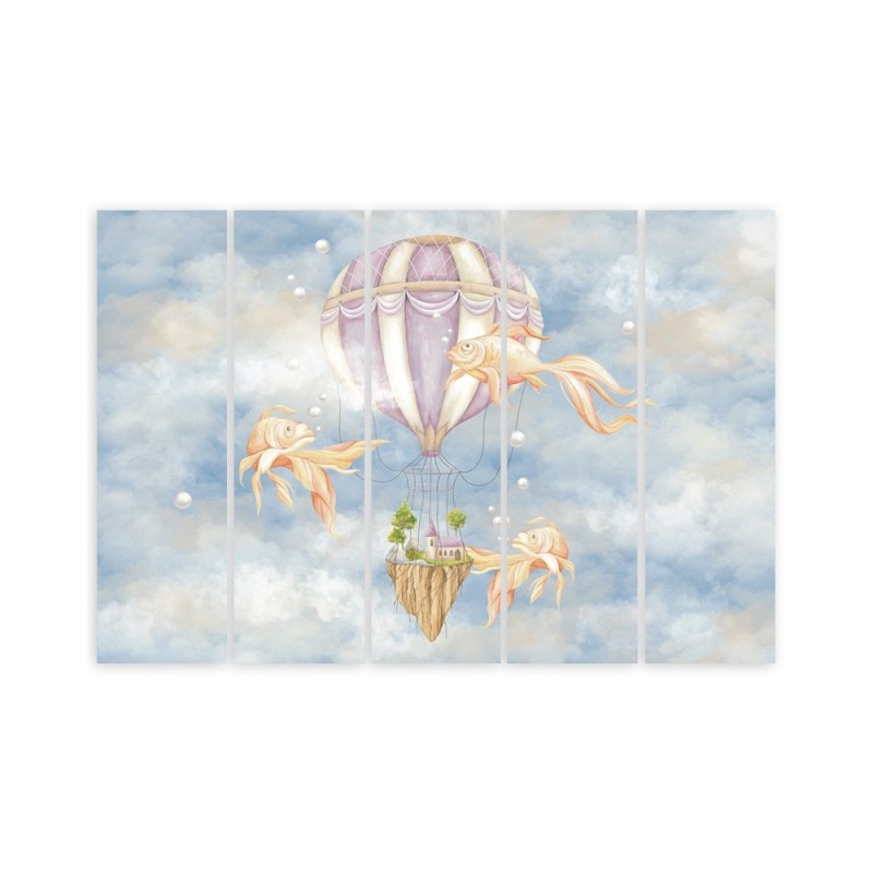 Leinwandbild - Heißluftballon fliegendes Haus und Fisch | Feeby