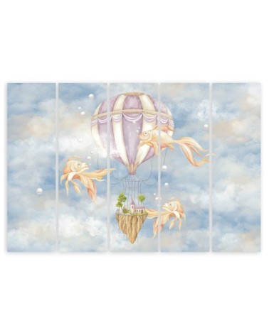 Leinwandbild - Heißluftballon fliegendes Haus und Fisch | Feeby