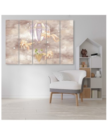 Leinwandbild - Heißluftballon fliegendes Haus und Fisch | Feeby