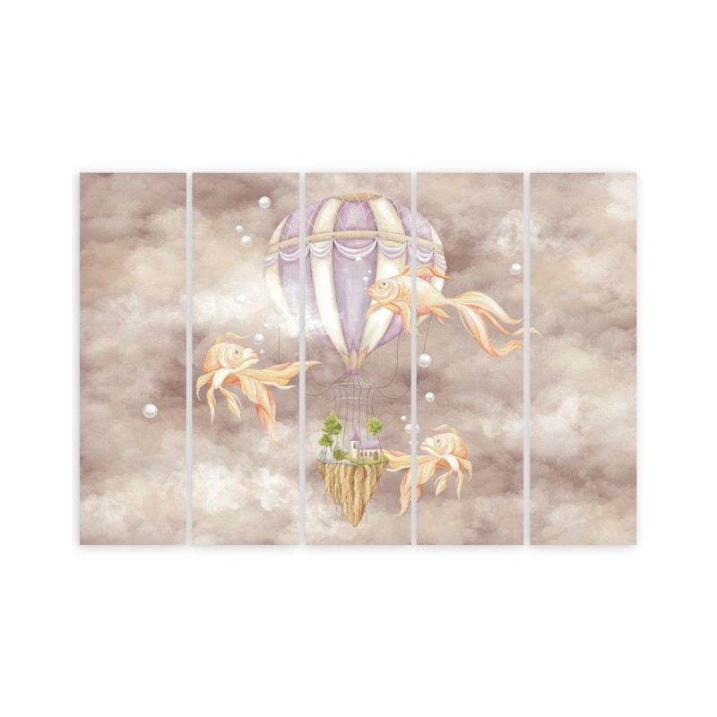 Leinwandbild - Heißluftballon fliegendes Haus und Fisch | Feeby