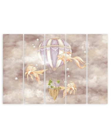 Leinwandbild - Heißluftballon fliegendes Haus und Fisch | Feeby