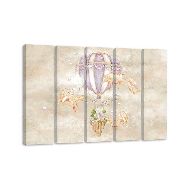 Leinwandbild - Heißluftballon fliegendes Haus und Fisch | Feeby