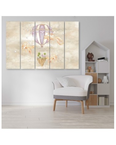 Leinwandbild - Heißluftballon fliegendes Haus und Fisch | Feeby