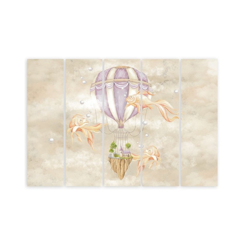 Leinwandbild - Heißluftballon fliegendes Haus und Fisch | Feeby