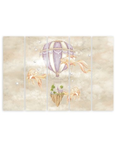 Leinwandbild - Heißluftballon fliegendes Haus und Fisch | Feeby