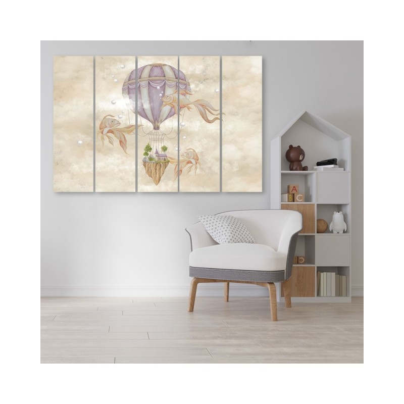 Leinwandbild - Heißluftballon fliegendes Haus und Fisch | Feeby
