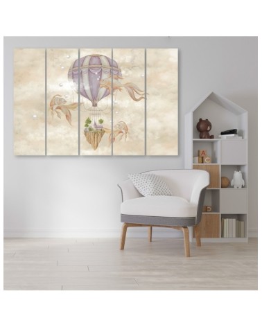 Leinwandbild - Heißluftballon fliegendes Haus und Fisch | Feeby